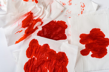 tissue with blood close up