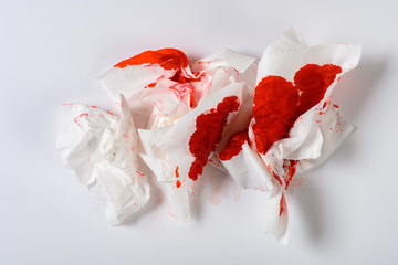 bloody tissue on a white background