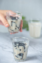 Grass Jelly Topped with Caramel Dessert concept.