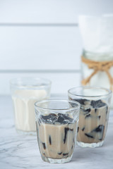 Grass Jelly Topped with Caramel Dessert concept.