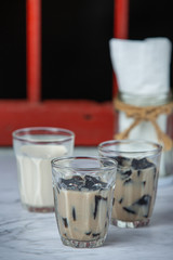 Grass Jelly Topped with Caramel Dessert concept.