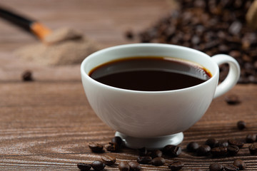 Coffee cups and beans, international coffee day concept