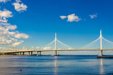 Fototapeta na wymiar Bridge over the Gulf of Finland in Saint Petersburg.