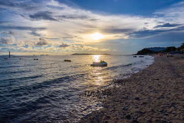 Landscape of Samae Beach in sunset time at Kohlan, Pattaya, Thailand.