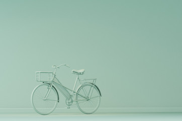 Naklejka na ściany i meble Bicycle on monochrome pastel blue background. Minimal composition for social media , eco friendly transportation. Minimal creative idea layout, Concept for environment preserve on earth day. 3d render