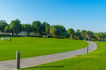 Fototapeta na wymiar View of beautiful MIA Park with blue sky in Doha, Qatar