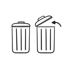 hand drawn trash bin icon with arrow symbol illustration isolated background