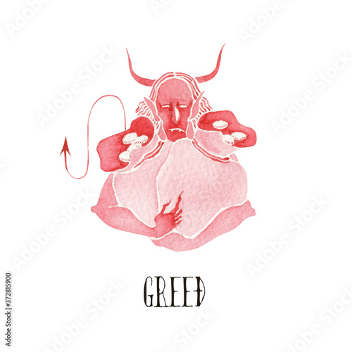 7つの大罪 Seven Deadly Sins 悪魔 強欲 マンモン 水彩 イラスト 7 Poster Tada