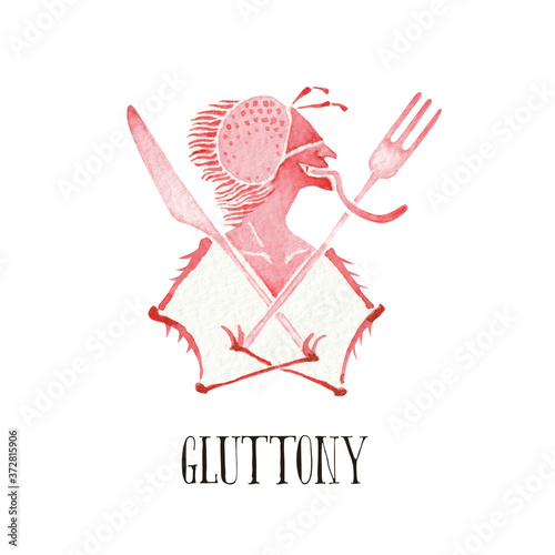 7つの大罪 Seven Deadly Sins 悪魔 暴食 ベルゼブブ 水彩 イラスト 7 Wall Mural Tada