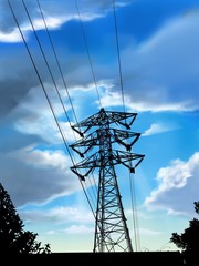 landscape of high voltage tower in the  blue sky