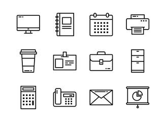Office icon set outline style. Symbols for website, magazine, app and design.