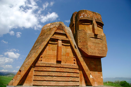 Stepanakert, Republic of Artsakh (Nagorno Karabakh) - May 6,2007: "We Are Our Mountains" monument was completed by Sargis Baghdasaryan. It is also known as "Tatik Papik"(Grandmother and Grandfather).