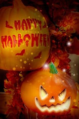 Halloween card, greeting card made of pumpkin ornament