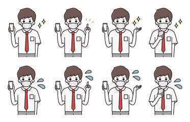 男子学生 スマートフォン イラスト セット
