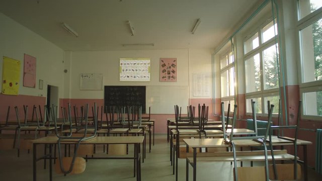 An empty classroom at the school during COVID-19 pandemic.