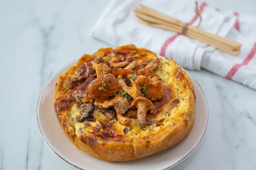 Summer chanterelle tart with savory short