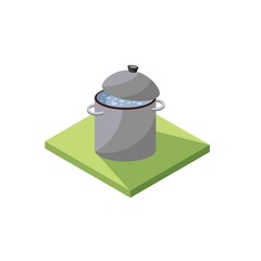 Boiled Water on a Metal Pot Isometric Illustration Isolated in White