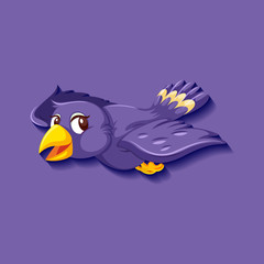 Cute purple bird cartoon character