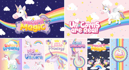 Cute unicorn banner on pastel background color © brgfx