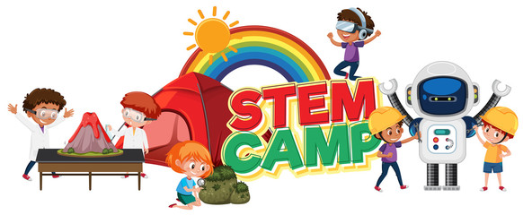 Stem camp logo with education objects isolated