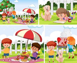 Obraz na płótnie Canvas Children with outdoor background set