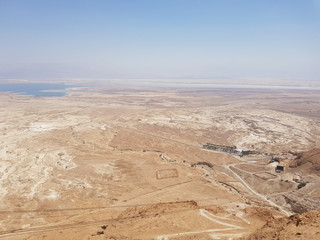Sunny scenery of a desert landscape Masada National Park, Israel