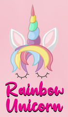 Unicorn rainbow logo in pastel color with cute unicorn
