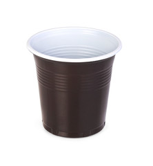 Black plastic cup on a white background
