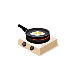 Sunny Side Up Eggs Fried on top of Electric Stove Illustration Graphic