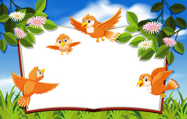 Happy bird in nature background blank banner