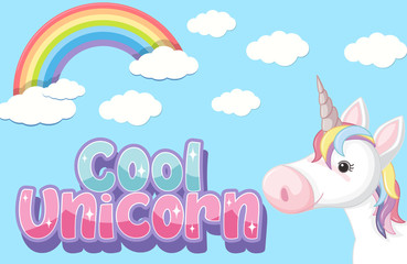 Cool unicorn logo in pastel color with cute unicorn and rainbow © brgfx