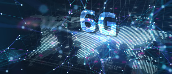 The concept of 6G network, high-speed mobile Internet, new generation networks. Business, modern technology, internet and networking concept. - obrazy, fototapety, plakaty