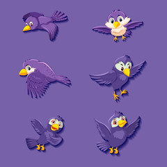 Cute purple bird cartoon character