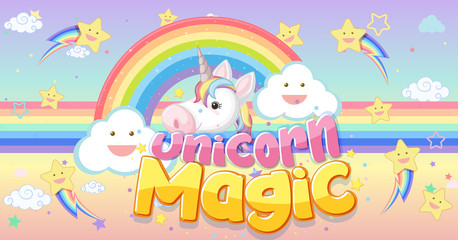 Obraz na płótnie Canvas Cute unicorn banner on pastel background color