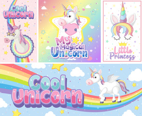 Cute unicorn banner on pastel background color