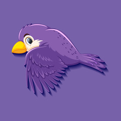 Cute purple bird cartoon character
