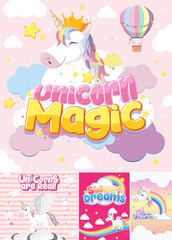 Cute unicorn banner on pastel background color