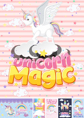Cute unicorn banner on pastel background color