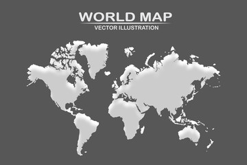 Political world map with shadow isolated on dark background