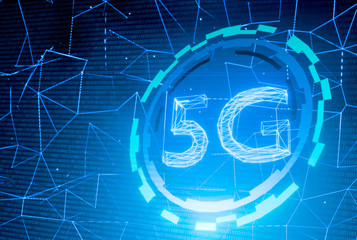 5G network digital hologram and internet  background.3D Rendering