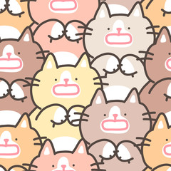 Seamless Pattern with Cute Cartoon Cat Illustration