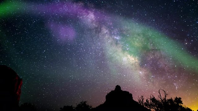 Sedona Bell Rock Milky Way Galaxy Time Lapse and Simulated Aurora Solar Flare