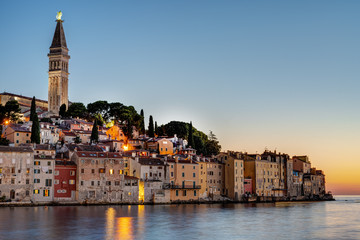 Fototapeta premium The beautiful old town of Rovinj in Croatia after sunset