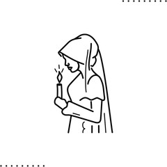 Muslim bride, prayer, wedding vector icon in outlines
