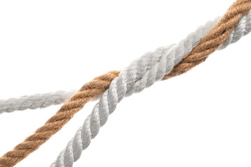 Twisted ropes on white background