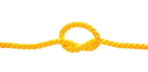Long rope with knot on white background