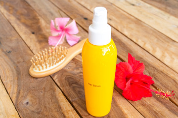 hair care serum for damaged hairs with comb health care beauty head and hairs of lifestyle woman...