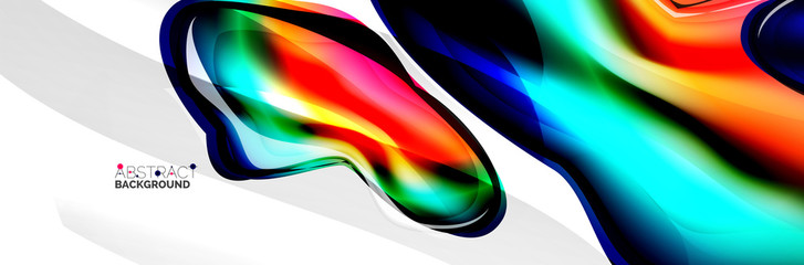 Vector abstract background, flowing liquid style bubble with metallic, color quicksilver chrome texture and color glow effects