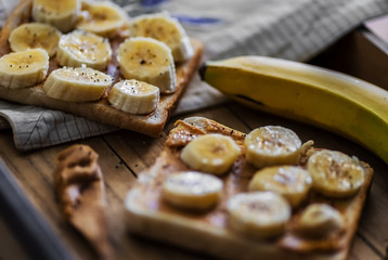 peanut butter sandwiches with banana slices