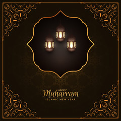 Happy muharram islamic new year festival card with lanterns
